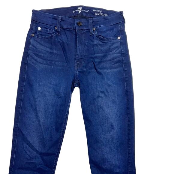 7 For All Mankind The Mid Rise Skinny Jeans 27x30 Dark Blue Denim Stretch USA - Picture 3 of 11